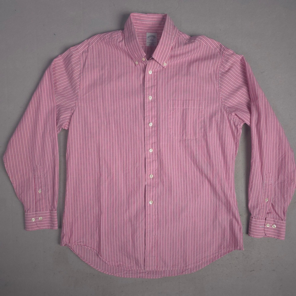 Brooks Brothers 346 Striped Slim Fit Button Down Shirt Mens Large Pink